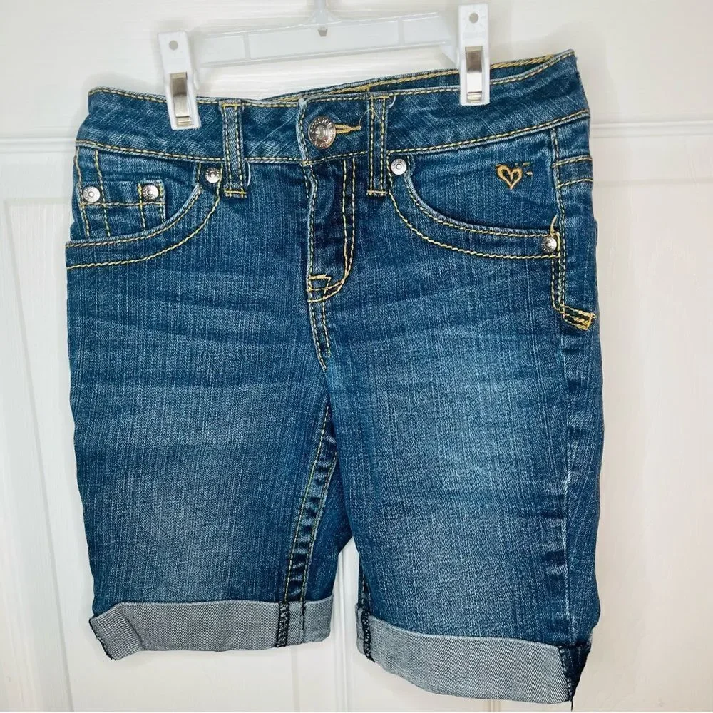 Justice Blue Denim Shorts Bermuda Cuff Hem Five Pocket Design Jean Short 10 Slim